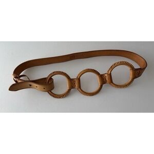 Linea Pelle Leather Triple Ring Belt Tan Woven Leather Sz M BOHO Festival